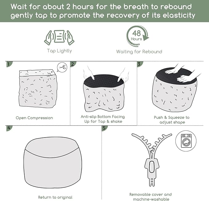 HIGOGOGO Round Stuffed Pouf Ottoman, Corduroy Poufs with Foam Chunk Filling, Furry and Fluffy Pouf Foot Stool Storage Ottoman, 20 X 15 Floor Poufs Foot Rest for Living Room, Beige