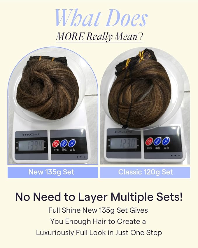 Full Shine Dark Brown Clip in Hair Extensions 16 Inch 135 G Balayage Dark Brown to Ash Brown Remy Hair Extensions Clip ins for Beginners 7 Pcs