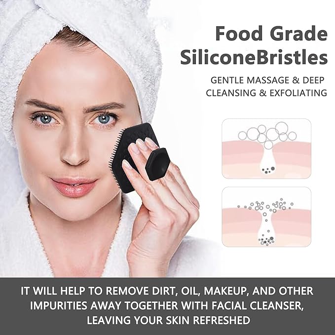 Silicone Face Scrubber - 2 Pack Face Exfoliator Scrub- Handheld Gentle Facial Cleansing for Sensitive, Dry Skin, Exfoliating Faceial Scrubber Tool for Men and Women(Black-2 Pack)