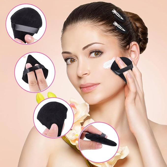 6 Pieces Powder Puff Face Triangle Powder Puff Soft Velour Makeup Puff Velour Puffs for Face Wet and Dry Cosmetic Foundation,Body Powder Blender Loose Mineral Powder Makeup Tool (Black, 6 Pcs)