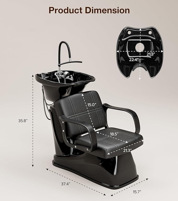 SyyBhb Shampoo Chair and Bowl for Salon, Head Spa Waterfall and Sprayer, Tilting ABS Bowl, Distance Adjustable Seat, Barbershop Spa Equipment
