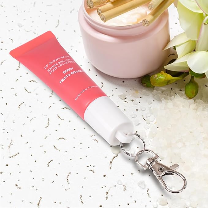 Keychain Holder for LANEIGE 0.35 oz Lip Balm (2 Pack) - Portable Lip Gloss keychain caps with Detachable Hooks, Secure Snap Lock (White & Pink)