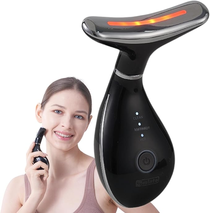 VIMINTO 3-in-1 Face Massager – Facial Massager Tool with Soothing Heat, Vibration, and Smart Touch – Red, Blue & Green Light Modes for Relaxation and Radiance – Compact & Portable - Black