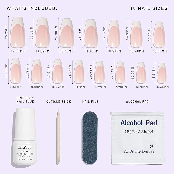 Lilac St - Press on Nails, ITGRL (30 Nails, 15 Sizes) - Long, Coffin, Glossy, Opaque - Brush-On Nail Glue, Nail File, Cuticle Stick, Prep Pad - Cruelty Free, Vegan, Women Founded