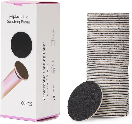 60pcs Replaceable Sandpaper Refill Discs for Electric Foot Callus Remover Hard Dry Dead Skin Remova(120 Grit 30pcs and 80 Grit 30pcs)
