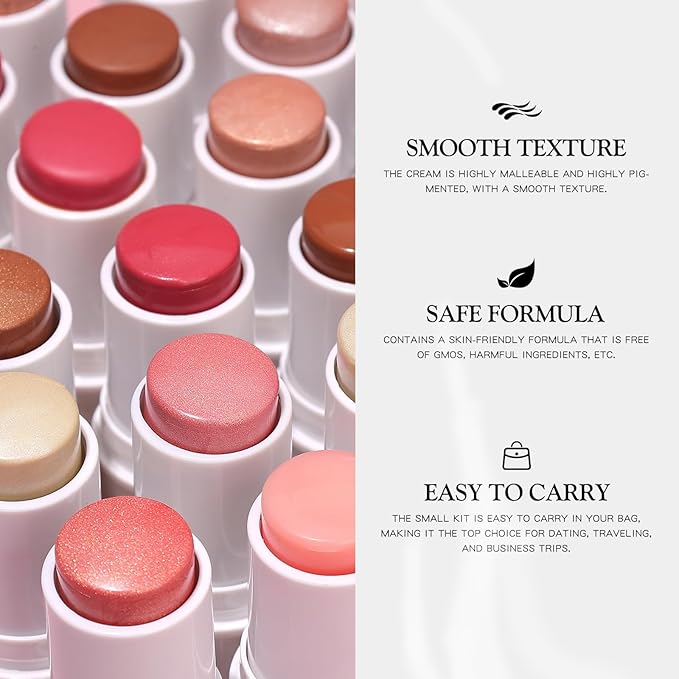 bayfree 3 PCS Makeup Cream Contour Stick Set, Highlighter Stick & Bronzer Stick & Blush Stick, Long Lasting, Natural Face Contour, Dewy & Matte Finish, Multi Stick Trio for All Skin