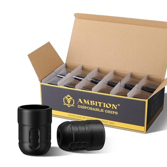 Ambition Soldier P3 Disposable Tattoo Grips - 12Pcs 36mm Professional Tattoo Rubber Grip Cover with Click Adjust System Supply for Rotary Soldier, Zetton, Torped & Shura Tattoo Pen Machine Gun