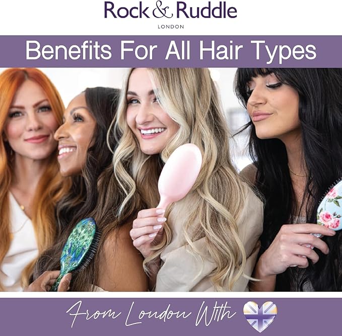 Rock & Ruddle Natural Mixed Boar Bristle Hair Brush for Women and Kids (Large, 21cm) - Perfect for Wet or Dry Hair, Detangling Smoothing Blowdrying - Designed & Made in UK - Blue Ribbon