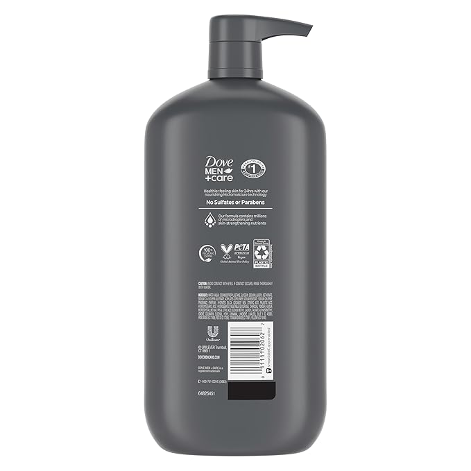 DOVE MEN + CARE Body and Face Scrub Charcoal + Clay Body Wash for Men with 24-Hour Nourishing Micromoisture Technology 30 oz