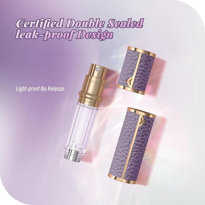 Perfume Travel Refillable Bottle,Genuine Leather Bottom-Filling Fragrances Perfume Atomizer,Mini Cologne Dispenser,Portable Sprayer Pocket Size for Cruise Car Trip Purse Gift 5ml (Purple)