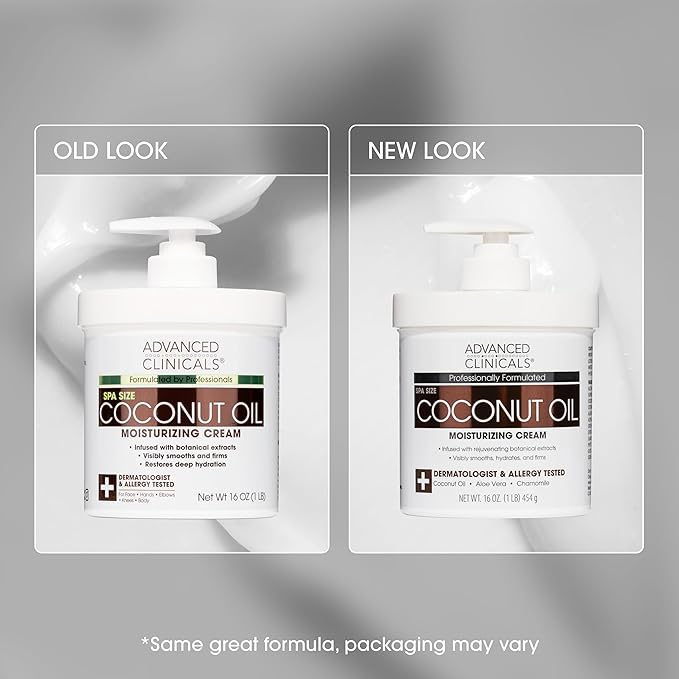 Advanced Clinicals Coconut Oil Body Cream For Women & Men | Hydrating Coconut Lotion For Extremely Dry Skin | Visible Anti Aging Body Butter Skin Care Balm Moisturizer For Hand, Heel, Feet, 16 Ounce