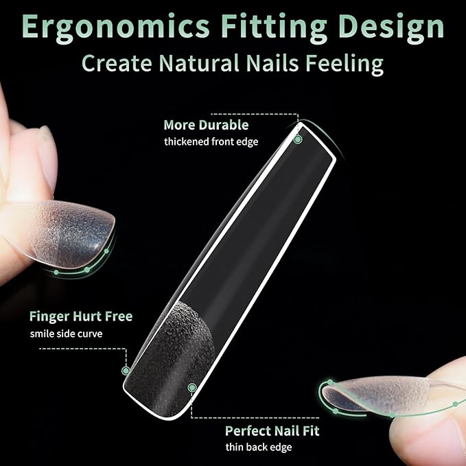 XXL Long Square Nail Tips, 120pcs Acrylic Fake Nails Gel Nail Tips Soft, Full Cover Pre-Shaped Matte Clear Press on Nails for Extension, Diy at Home Manicure 12 Sizes
