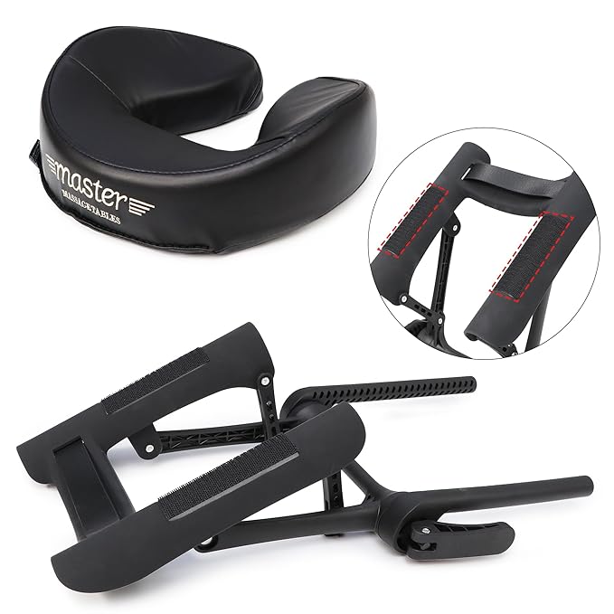 Master Massage Deluxe Adjustable Ergonomic Dream Face Cradle and Patented Ultra Plush Memory Foam Face Cushion Pillow -Face Pillow Set - Massage Table-Massage Chair Headrest Platform Set - (Black)