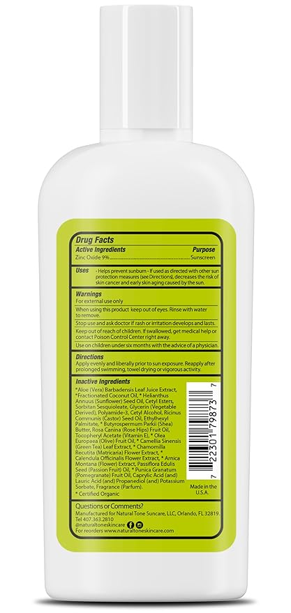 SPF15 Broad Spectrum Natural Sunscreen, Soothing & Hydrating Sunscreen Lotion, Plant-Based Sun Block, Water-Resistant Sun Screen Protector for Face and Body, 4oz - Natural Tone Organic Skincare