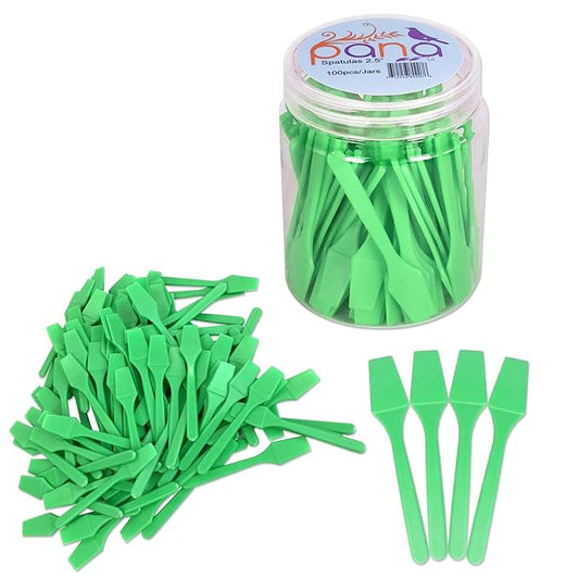 Pana 100pcs Cosmetic Make Up Disposable Plastic 2.5" Spatulas Skin Care Facial Cream Mask Spatula (100 Pieces in a Container) (APPLE GREEN)