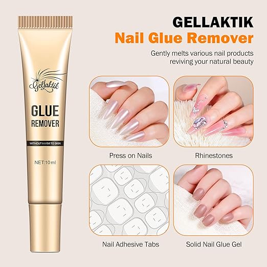 10g*2 Nail Glue With 10g*2 Nail Glue Remover for Press On, Super Strong, Quick Drying, Long Lasting Adhesive for Fake Acrylic Nails & Tips, No UV Light Needed