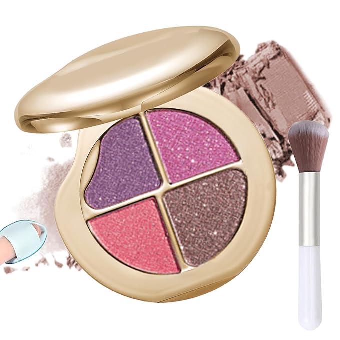 Glow Gallery Highlighting Eye & Cheek Palette, 4-Color Metallic Shimmer Eye & Cheek Palette, Blush and Highlighter Palette, Makeup Set for Shading, Highlighting & Defining the Face (#06)