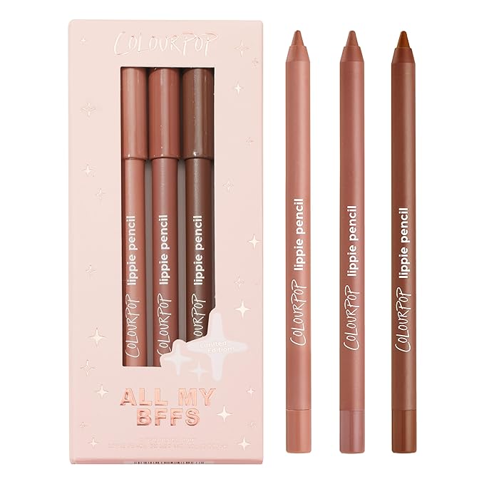 ColourPop All My BFFs Lippie Lip Pencil Kit - High-Pigment, Long-Lasting & Sharpenable Lip Liner with High-Impact Color - Includes Shades BFF, BFF 2 & 3 (3 Count)