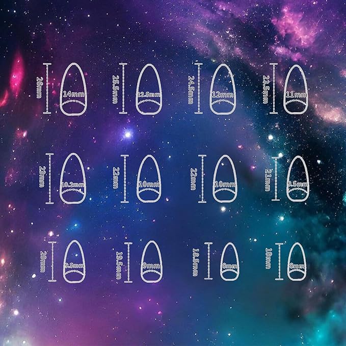 24Pcs Milky Way Press ons Fingernails Starry Sky Press on Nails Glossy Blue Gradient Medium Almond False Nail Curve Gel Glue on Acrylic Fake Nails Purple Ombre Stick on Nail for Holiday Manicure Art