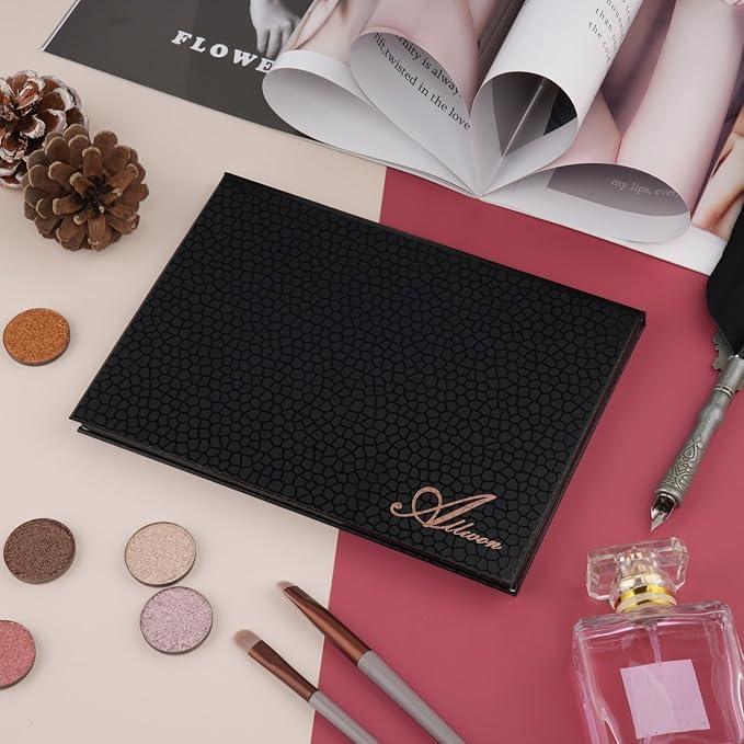 Allwon Magnetic Palette Empty Makeup Palette with Mirror for Eyeshadow Lipstick Blush Powder (Black)