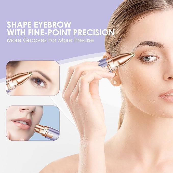 VG VOGCREST Eyebrow & Facial Trimmer: 2-in-1 Rechargeable Facial Hair Removal & Eyebrow Shaver - Painless Razor with Built-in LED Light (Solar Purple)