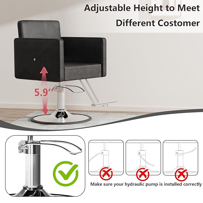 Barber Chair for Hair Stylist, Height Adjustable Hydraulic Hair Salon Chair, 360 Degrees Rotation, Multi-Function Shampoo Chair for Salon Home Barbershop, Black