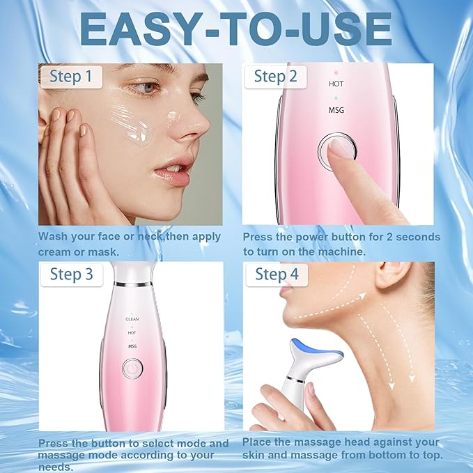 Face and Neck Massager,3 Color Facial Tool with Vibration, Rechargeable Facial Massager for Skin Care (Pink)