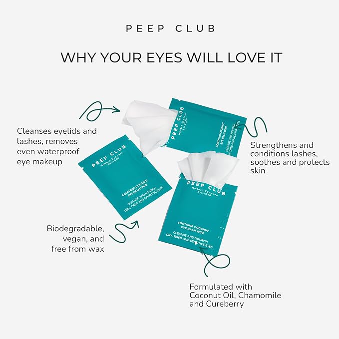 Peep Club All Natural Eye Makeup Remover Wipes – Perfect for Sensitive Eyes, Optometrist Formulated, Tea Tree Oil Free, Cleansing, Nourishing, Coconut Oil, Chamomile, Bilberry, 30 Pack