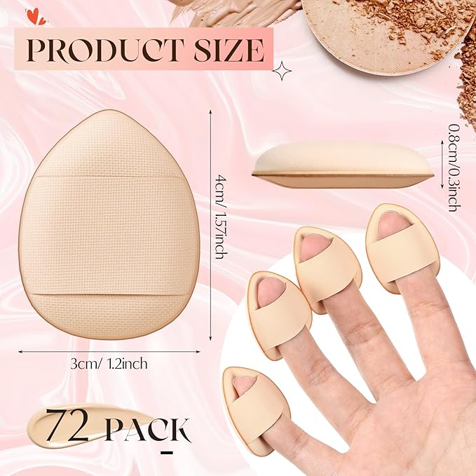 Gerrii 72 Pcs Finger Powder Puff Mini Makeup Sponge Soft Beauty Makeup Blender Puff for Foundation, Face Powder, Under Eye Setting, Concealer, Repair Cream, Cosmetic Tool (Skin Color)