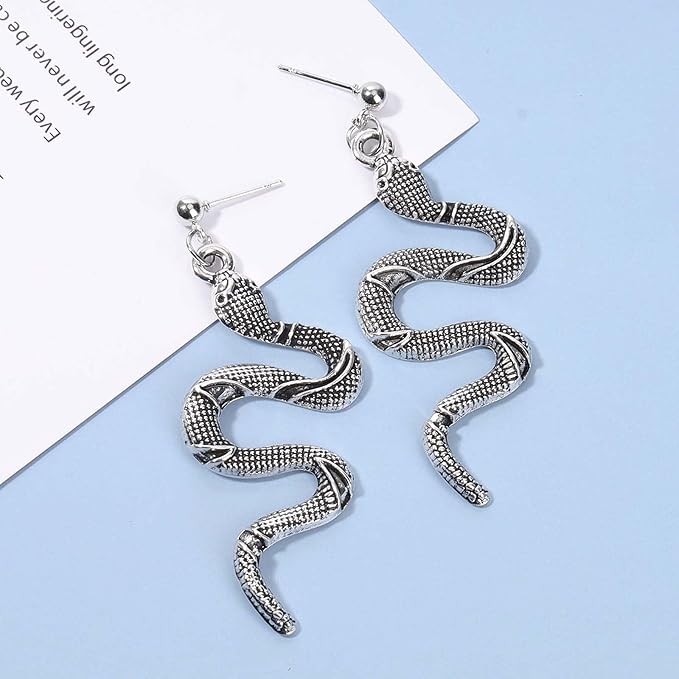 Punk Snake Earrings Silver Snake Dangle Earrings Serpent Drop Earrings Gothic Earrings Jewelry for Women and Girls