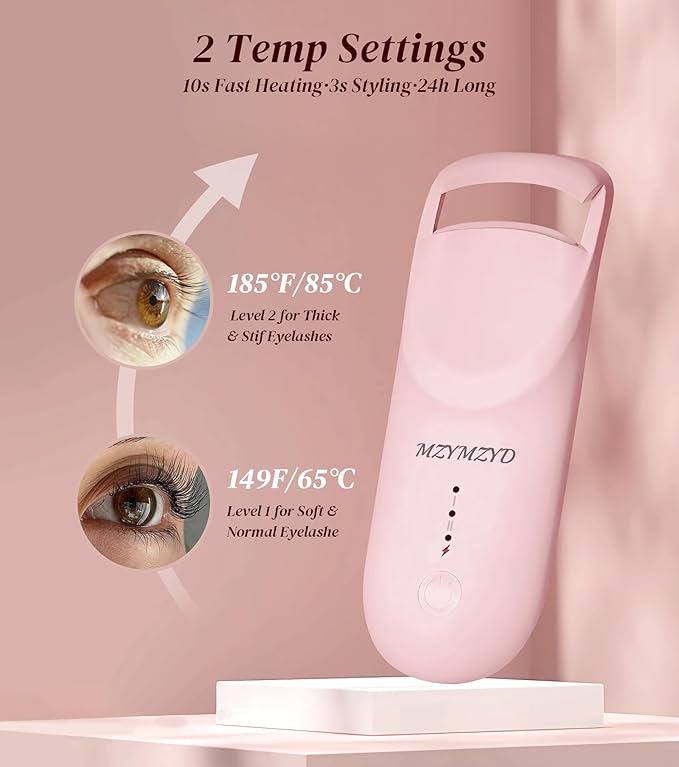 Heated Eyelash Curler, Eyelash Curlers with 10S Quick Heat-Up, 2 Temp Settings, 3S Styling & 24H Long-Lasting Natural Curl, Type-C Recharge, Mini Electric Eyelash Curler for Travel - Pink