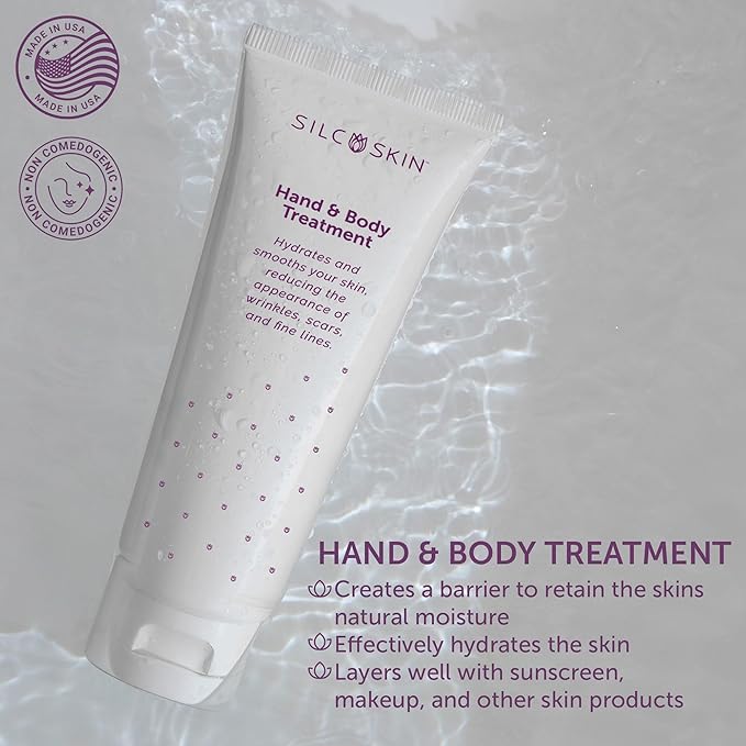 SilcSkin Hand & Body Treatment - Water-Based Hand & Body Lotion for Crepey Skin and Fine Lines - Uses Medical Grade Silicone for Deep Hydration - 4 oz