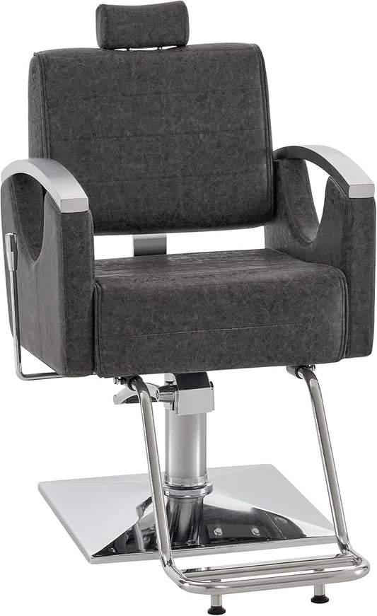 BarberPub Barber Chair for Barbershop,Reclining Salon Chair for Hair Stylist 9180 (Grey)