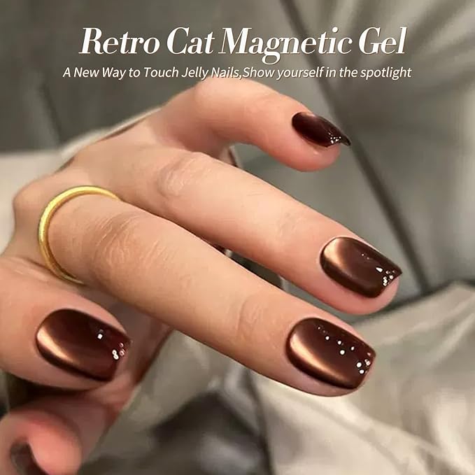 Born Pretty Cat Magnetic Eye Gel Nail Polish, Fall Winter Retro Cat Magnetic Gel, Pink Brown Blue Gray Green Magnetic Soak Off Nail Art Salon Manicure Home Gift 7ML 6PCS