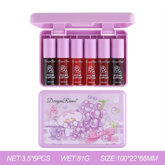 6 Colors Grapes Lip Tint Stain Set, Korean Lip Gloss Watery Lip Stain, Lipstick for Women, Lip Gloss for Girls, Blush for Cheeks, Non-Stick Cup, Waterproof, High Pigment, Lip Tint Makeup
