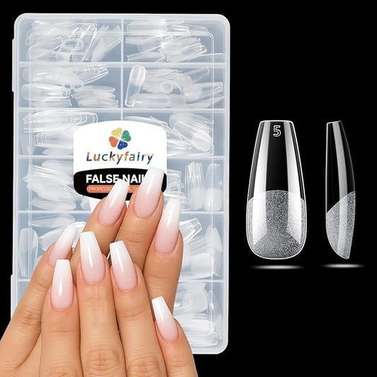 Medium Gel Coffin Nail Tips, 240pcs Soft Gel Pre-Shaped Acrylic Fake Nails, Half Matte Full Cover Clear Press on Flase Nail Tips for Extension Nail Manicure Home DIY 12 Sizes Gelly Tips
