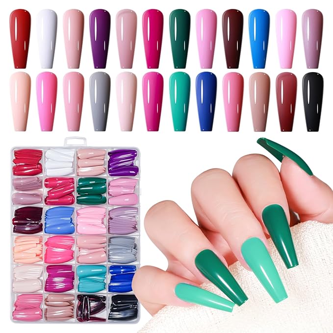 Press on Nails, 24 Colors 576PCS Long Square False Nails with 12 Sizes, Full Cover Press on Nails for Women, Lightweight Matte Natural Fake Nails for Nail Art Design