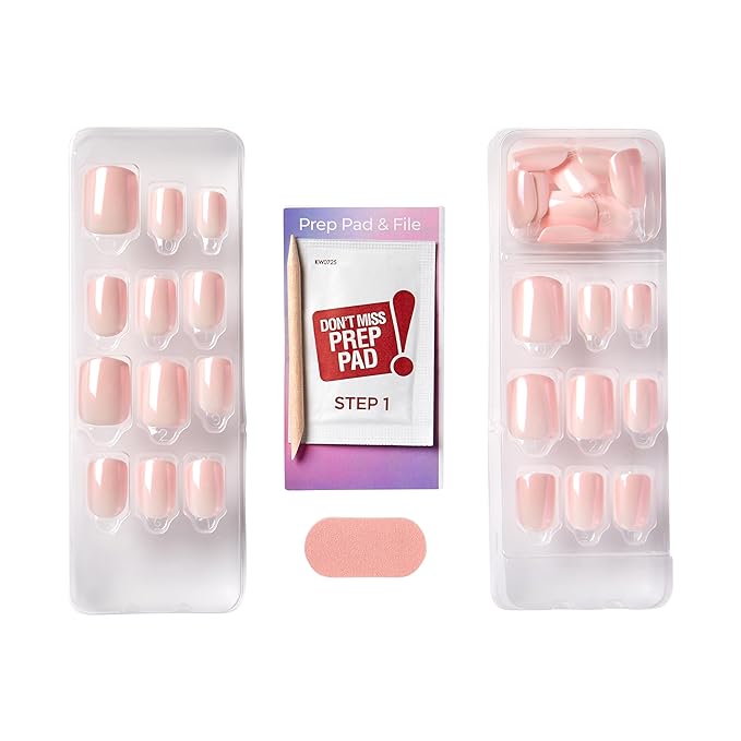 KISS imPRESS No Glue Mani Press On Nails, Color FX, 'Good Mood', Light Pink, Short Size, Squoval Shape, Includes 30 Nails, Prep Pad, Instructions Sheet, 1 Manicure Stick, 1 Mini File