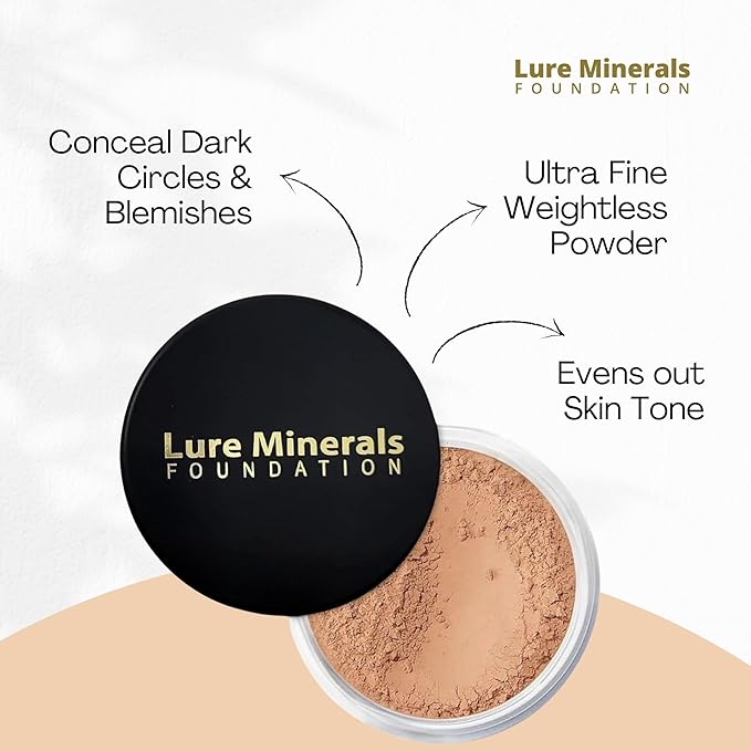 Lure Minerals Mineral Foundation Loose Powder - 8g, Mineral Makeup Face Powder Foundation (Beige Medium - Luminous)
