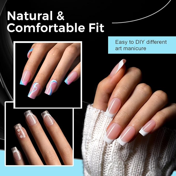 TOMICCA Short Square Nail Tips Acrylic Nails 240Pcs Acrylic Nail Kit Gel Nail Tips 12 Sizes Pre-shape Short Clear Fake Nails for Nail Extension Art Home DIY