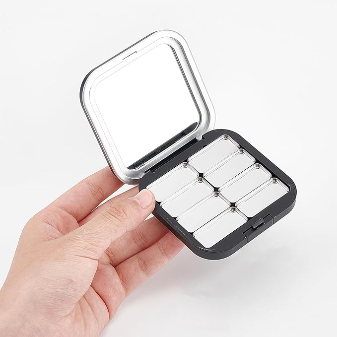 NICENEEDED 2 Pcs Empty Eyeshadow Palettes, 8 Grids Blush Pallet Makeup, DIY Eye Shadow Pigment Holder Case Refillable Cosmetic Sample Makeup Storage Box for Women