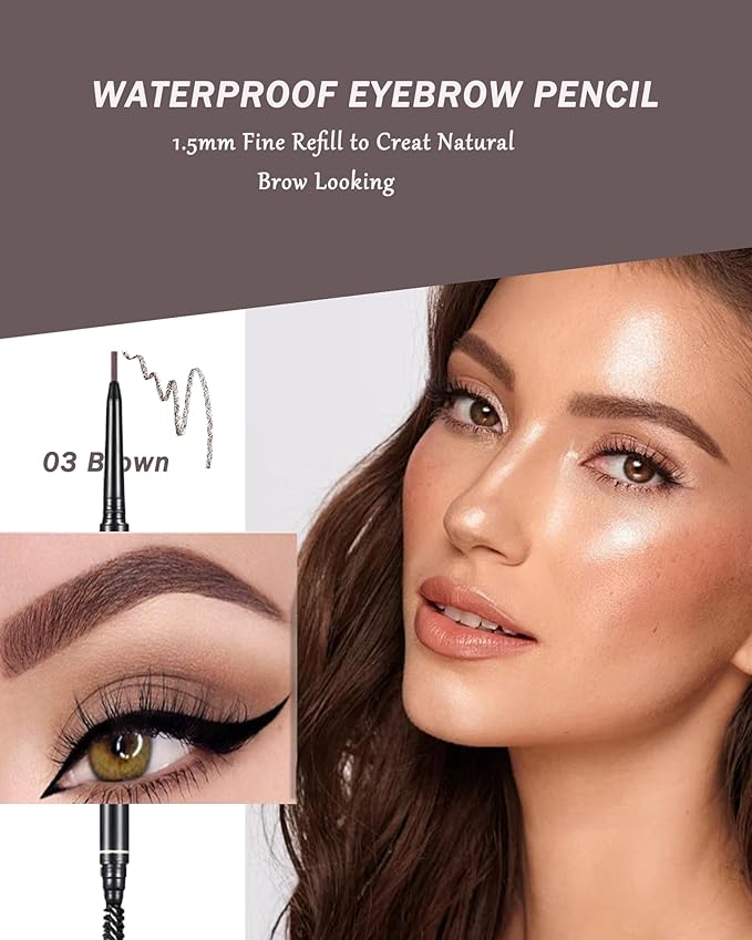 6 Pcs Waterproof Eyebrow Pencil Brown Set,Ultra Fine Professional Eyebrow Retractable Pencil Long Lasting Tinted Micro Brow Pen,Defines,Fills for Perfect&Tiny Brows Women Eye Makeup Gel Pencil-03