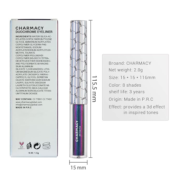 CHARMACY Chameleon Liquid Eyeliner, Liquid Glitter Eyeliner, Highly Pigmented, Metallic Intense MultiColor Shifting waterproof Eyeliner, Ultra-Fine Tip, Longwearing, Smudge-proof (#SET1-901/904/907)