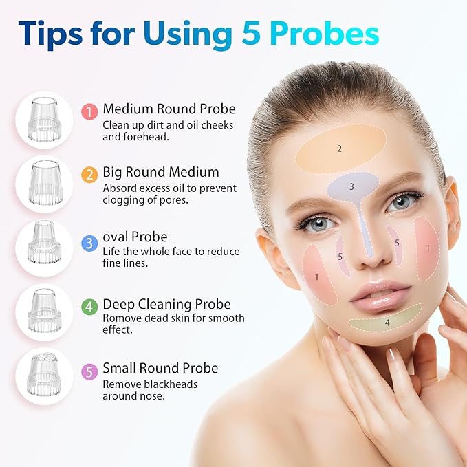 Blackhead Remover Pore Vacuum Upgraded Facial Pore Cleaner Electric Comedone Whitehead Extractor Tool-5 Suction Power,5 Probes,USB Rechargeable