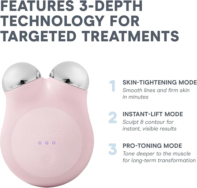 NuFACE MINI+ Microcurrent Facial Device Kit - FDA Cleared Face Sculpting & Skin Tightening Device to Contour, Lift & Tone + Microcurrent Gel Activator & Silk Creme - Sandy Rose