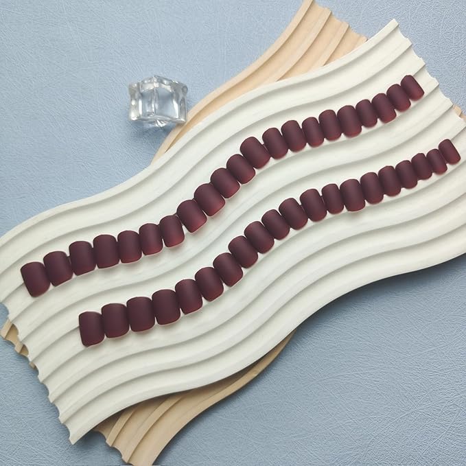 48Pcs Matte Burgundy Red Press on Nails Short Square, Dark Red Glue on Gel Nails, Acrylic Stick on False Nails for Women, Natural Handmade Extra Short