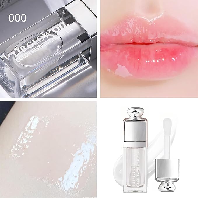 Hydrating Lip Glow Oil-Lip care oil- Lip Oil Tinted for Lip Care and Dry Lips-Prevents Dry Cracked-Non-sticky Big Brush Head-Lip Plumping -Lip Oil gloss tinted-000#CLEAR