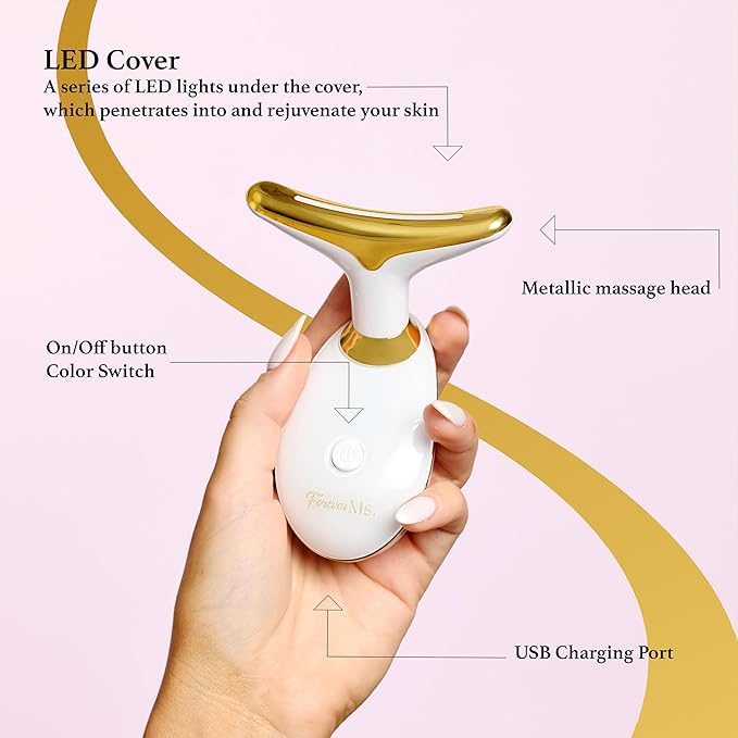 Red Light Therapy Face Massager Tool - with 7 LED Colors - Skin Care Beauty Device for Neck and Facial Tightening and Lifting