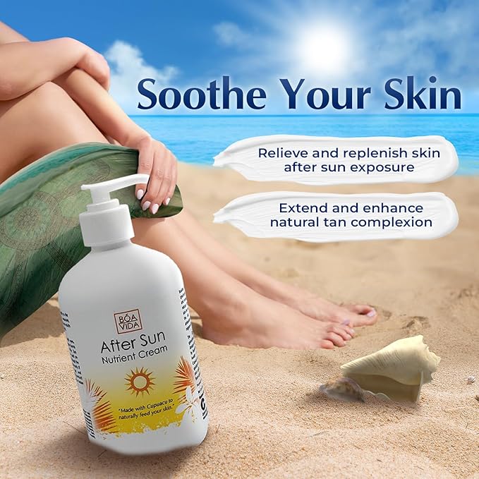 BoaVida After Sun Lotion Nutrient Body Cream and Tan Enhancer - Sun Burn Recovery Cream for After Sun Exposure, Made with Cupuacu Butter 16 Ounce