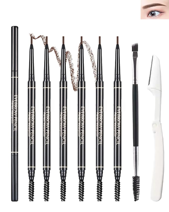 6 Pcs Waterproof Eyebrow Pencil Dark Brown Set,Ultra Fine Professional Eyebrow Retractable Pencil Long Lasting Tinted Micro Brow Pen,Defines,Fills for Perfect&Tiny Brow Women Eye Makeup Gel Pencil-05